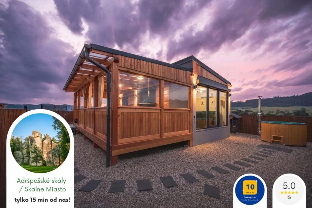 Rajska polana Domki PREMIUM ,na odludziu z prywatną BALIĄ z jacuzzi i sauną ,basen podgrzewany,Cisza,rowery elektry,góry,astroprzygoda,- Adršpach, Skalne Miasto, Zamek Książ,Andrzejówka,Karpacz, Śnieżka,Janskie Laznie
